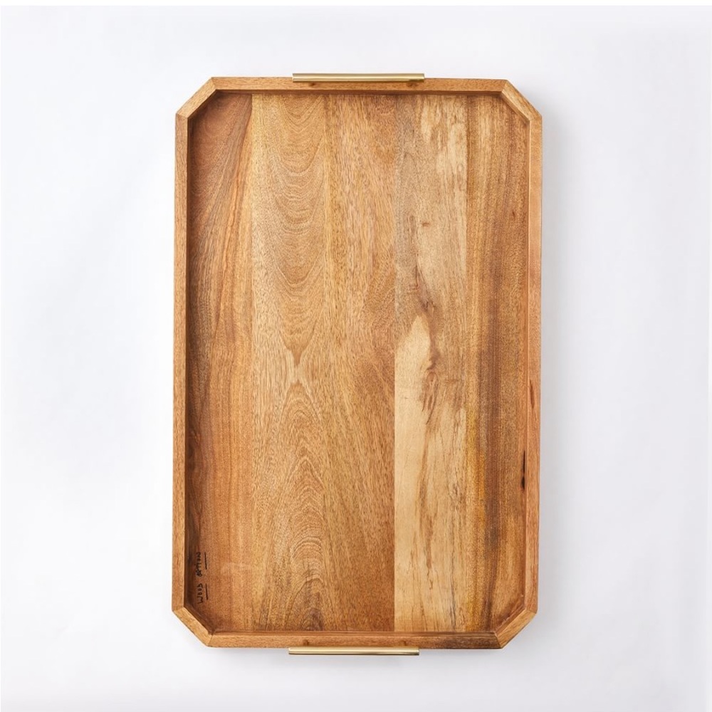West Elm 18x28 Deco Wood & Brass Handle Tray